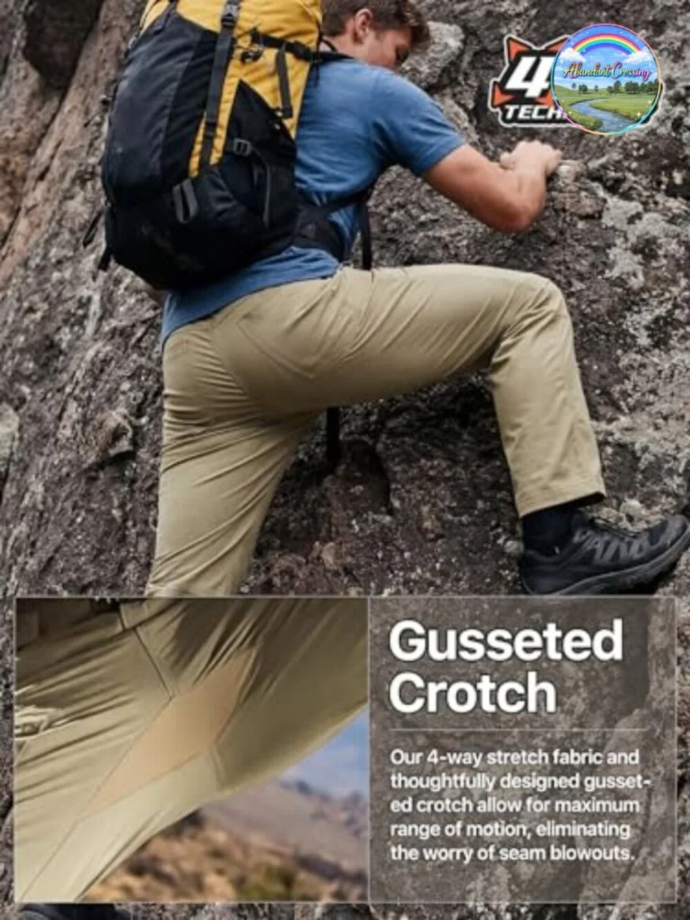 Men's Cargo Hiking Pants with Belt 86% Nylon 14% Spandex Quick Dry Adjustable